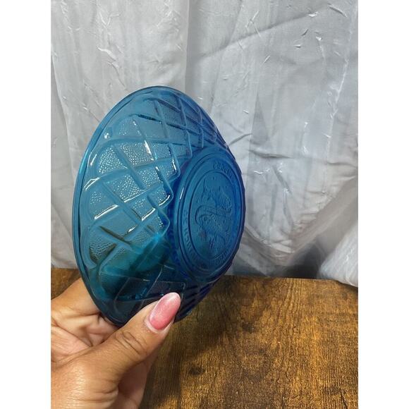 Vintage Blue Glass Zodiac Pisces Trinket Bowl Lattice Design Astrology - Picture 3 of 9